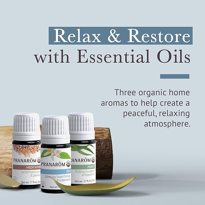 Pranarom - Meditation Diffusion Essential Oil Kit (3-Pack of 5ml) - Meditation, Zen, and Purity Essential Oils - 100% Pure Essential Oil | USDA and ECOCERT Certified Organic