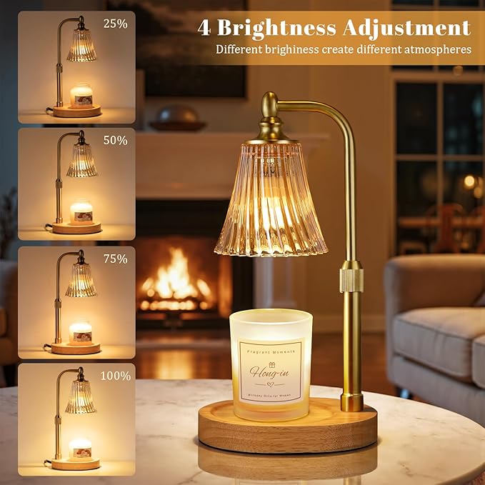 Amber Candle Warmer Lamp with Timer Dimmable,Birthday Gifts for Women Mom,Adjustable Height Wax Melt Warmer for Jar Candles,House Warming Gifts New Home,Ideal for Office,Dorm,Bedroom Home Decor