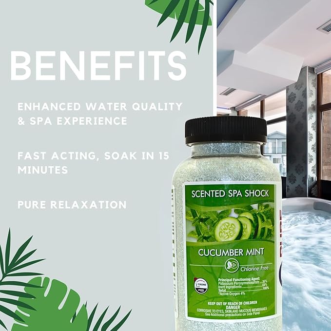 Cucumber Mint Scented Spa Shock-Oxidizer - Non-Chlorine Oxidizer for Any Spa or Hot Tub - Use w/Bromine Tablets or Spa Chlorine. Fragrance Infused Oxygen Crystals Eliminate Odors & Clarify Water