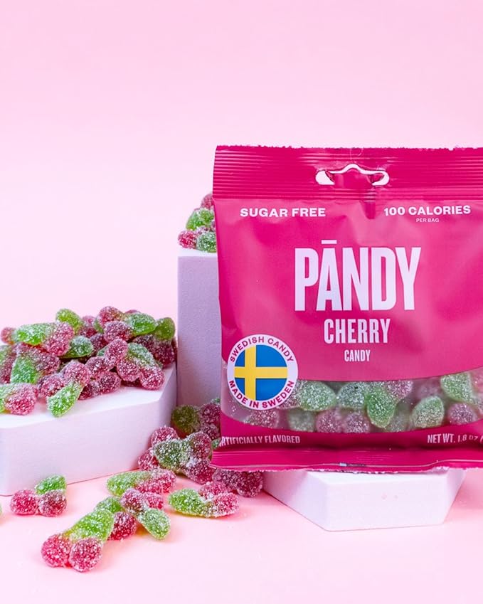 Pandy Swedish Candy Sugar Free Candy Sour Cherry Flavour 14 Bags- Swedish Candy Mix - Diet Candy Keto Gummy Low Calories Snacks - Healthy Sweets 14 x 1.8oz