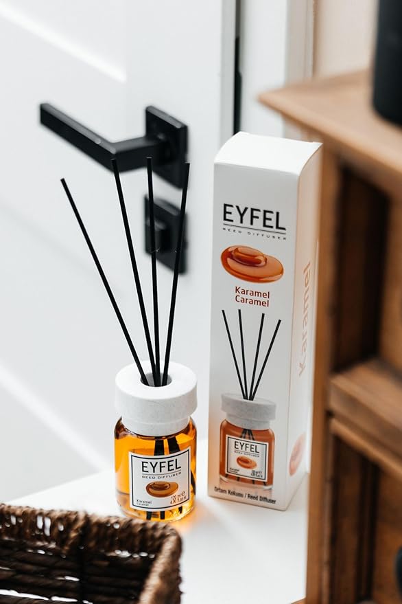 EYFEL Reed Diffuser Set - Caramel Scent 4.05 fl oz Oil With Sticks for Home and Bathroom - Fragrance and Decor