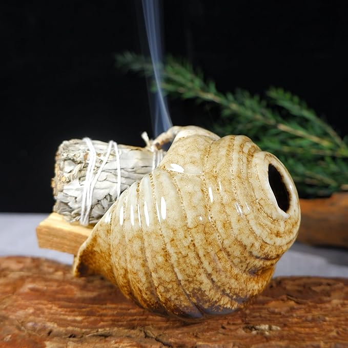 Mini Conch Chiminea Palo Santo Burner - Ceramic Smudging Bowl/Incense Chimney Works with Palo Santo Sticks/Sage/Copal,Tabletop Altar, Thoughtful Gifts for Meditation, Yoga, Aromatherapy