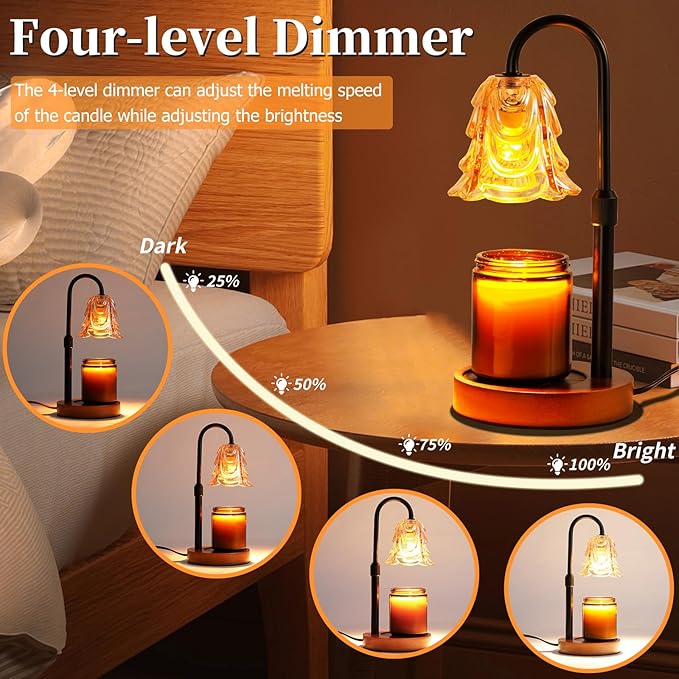 Candle Warmer Lamp with Timer and Dimmer, Birthday Gifts for Women Mom, Adjustable Height Vintage Candle Lamp with 2 Bulbs for Jar Candles, Home Kitchen Office Living Room Decor