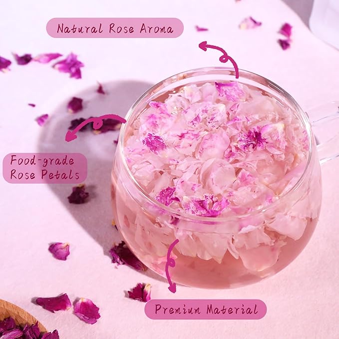 Jarteela - Dried Rose Petals Culinary- Natural Edible Rose Petals, 2oz - Food Grade Flower Petals - Non-GMO Tea - Perfect for Soap, DIY, Tea & Baking