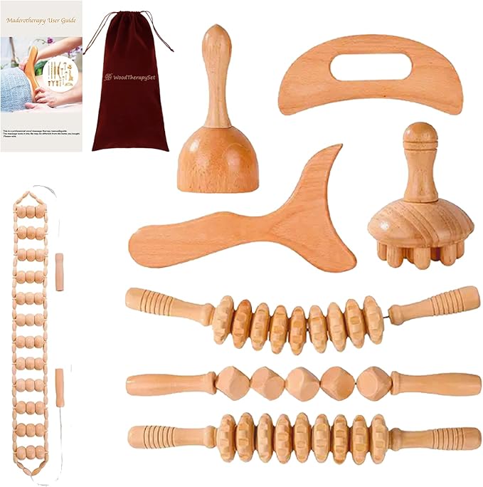 8-in-1 Wood Therapy Massage Tools, Lymphatic Drainage Massager Maderoterapia Kit, Wooden Massager Body Sculpting Tools for Muscle Pain Relief, Anti-Cellulite, Body Contouring and Shaping