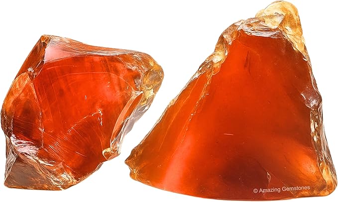 Amazing Gemstone Amber Raw Crystals and Healing Stones, Natural Rocks for Tumbling - DIY Raw Stones and Crystals, 2 Pieces