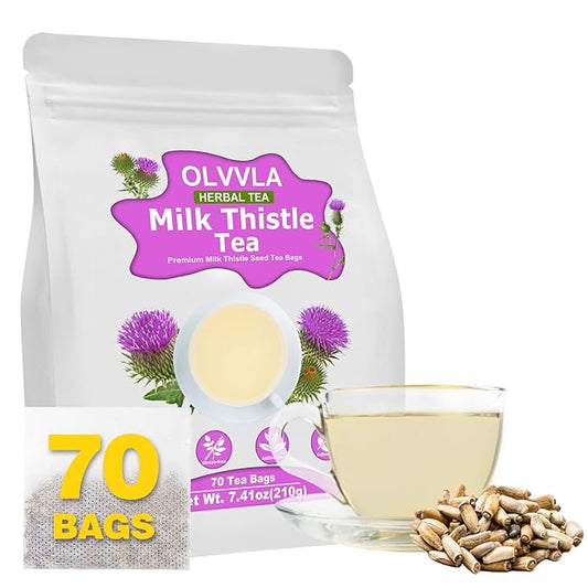 Olvvla - Premium Milk Thistle Tea Bags - 3g X 70 Count - 100% Pure Natural Milk Thistle Seed Herbal Tea - Caffeine-free - Non-GMO