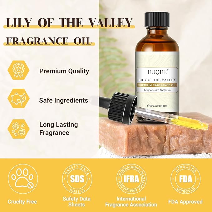 EUQEE 60ML Lily of The Valley Fragrance Oil Premium Essential Oil with Glass Dropper for Diffuser, Soap Candle Making - 2.02 Fl oz