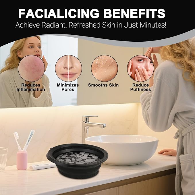 Face Bowl for Ice with Built-in Ice Tray – Collapsible Silicone Facial Ice Bath Bowl for Cold Plunge Therapy, Acne Relief & Skin Tightening – Black Home, Camping & Travel Portable Spa Tool