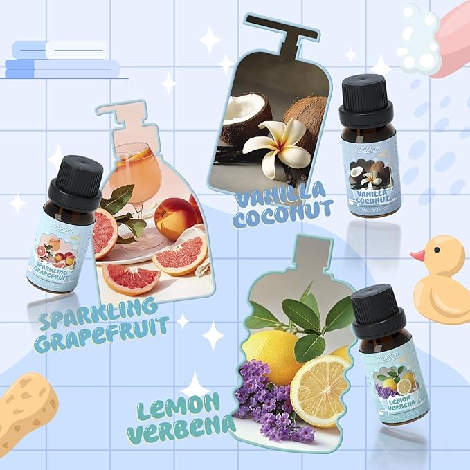 SALUBRITO Bath Fragrance Oils, Premium Essential Oil Set for Diffuser, Soap, Candle Making Scents, Vanilla & Coconut, Sparkling Grapefruit, Lemon Verbena, Amber Oud, Charming Bloom, Lavender Field