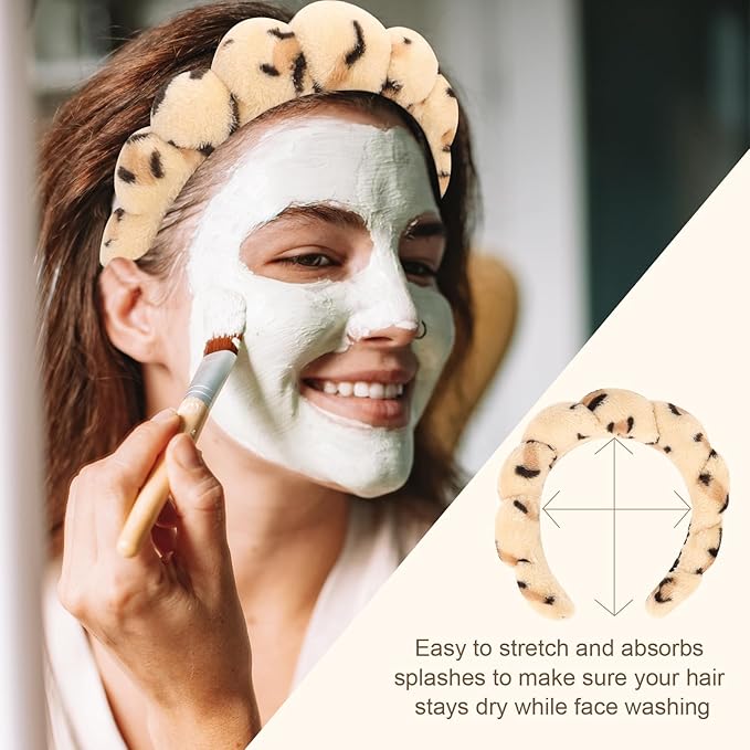 3 Pack Terry Cloth Headbands - Puffy Hair Bands for Skincare, Makeup, and Face Washing with Sponge