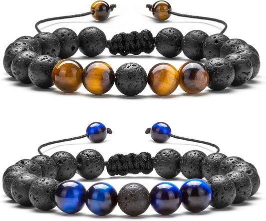 Hamoery Men Women 8mm Lava Rock Aromatherapy Anxiety Essential Oil Diffuser Bracelet Braided Rope Natural Stone Yoga Gifts Beads Bracelet Bangle-21017
