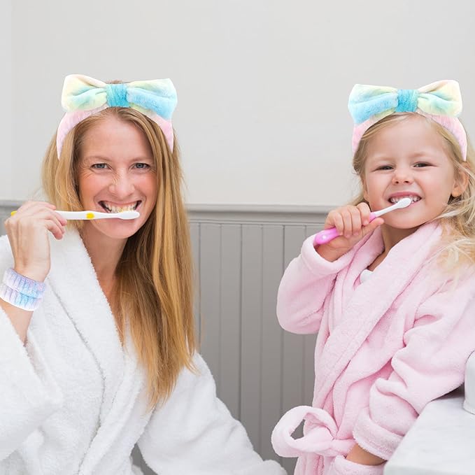 VELSCRUN Spa Headband, Makeup Face Wash Skincare Headbands, 6 Pcs Light Colorful Sponge Bow Tie Get Ready HairBand Facial Wristband Set, Stuff for Teen Girls Women Trendy Fashion Hair Accessories