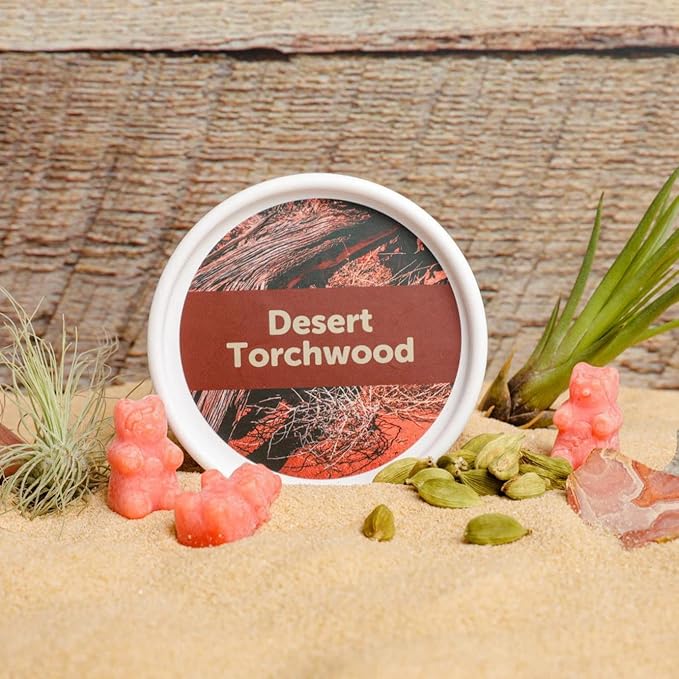 Happy Wax Desert Torchwood Scented Bear Wax Melts - Natural Strong Woodsy Scented Wax Melts Infused w/Essential Oils - Non Toxic Wax Melt. Scented Soy Wax Melts for Warmers (4 oz Tin)