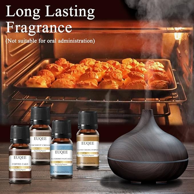 EUQEE 6PCS Premium Fragrance Oils for Homemade Bread-10ml-Pumpkin Pie, Coconut Cream, Snickerdoodle, Coffee Cake, Blueberry Pancakes, Salted Caramel Pumpkin