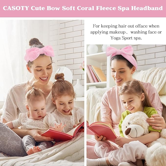 Casoty Pink 6 Pcs Spa Headband, Hair Band for Washing Face, Makeup Headband, Skincare Headbands, Soft Fleece Hairband for Face Washing Yoga