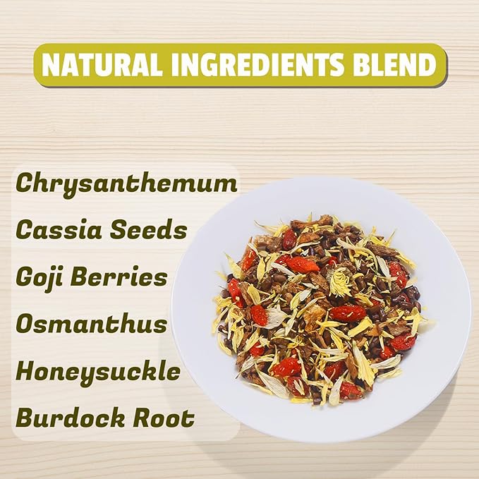 Jarteela - Chrysanthemum Cassia Seed Tea Bags - 5g x 25 Count - Chrysanthemum Blend Herbal Tea with Goji Berry, Burdock Root, Honeysuckle, Osmanthus - Support Overall Health