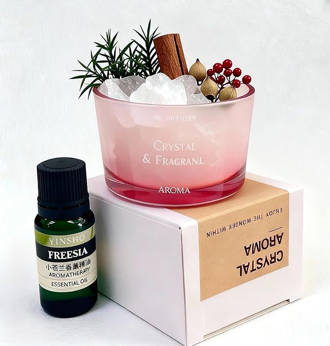 Stone Essential Oil Diffuser Set | Non Electric, Cordless & Waterless Passive Aromatherapy Diffuser with Creative Cup & Mini Plant | for Home, Office Desk, Meditation & Relaxation in Pink