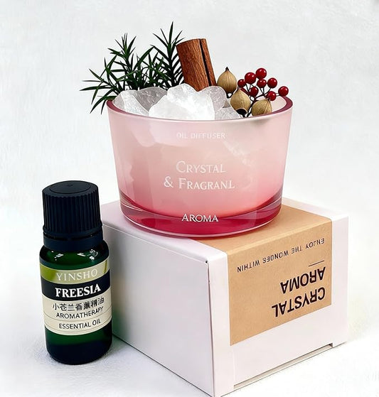 Stone Essential Oil Diffuser Set | Non Electric, Cordless & Waterless Passive Aromatherapy Diffuser with Creative Cup & Mini Plant | for Home, Office Desk, Meditation & Relaxation in Pink