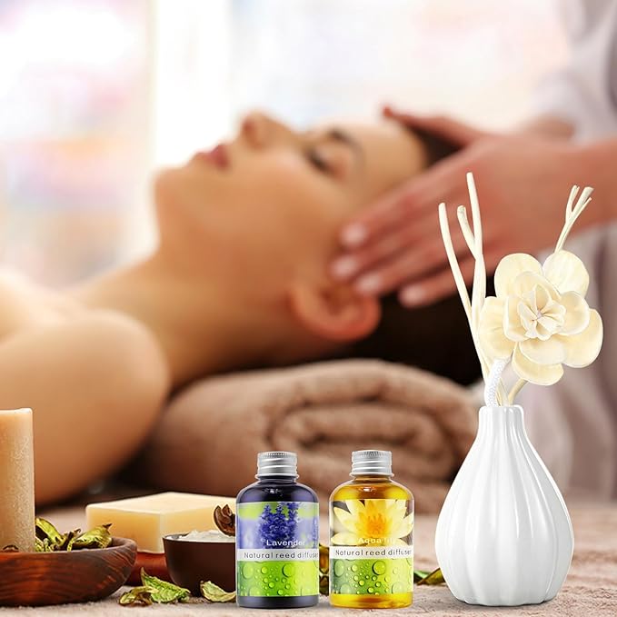 Reed Diffuser Set, Home Fragrance & Decorative Diffuser, Dried Flower Aromatherapy Oil Set, Oil Diffuser Sticks, Ceramic Bottle 5.07 oz(150ml) /1 Pack (Lavender)