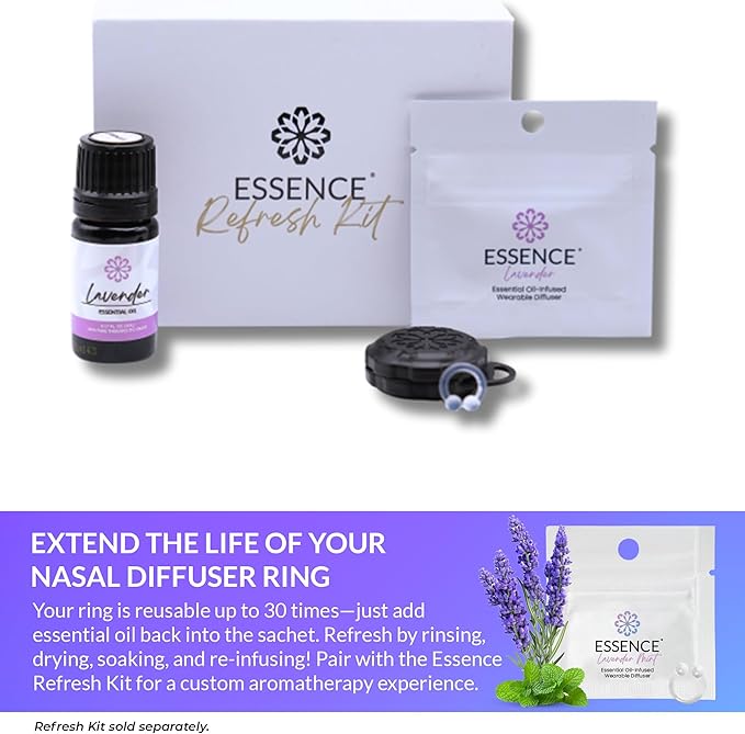 Essence Wearable Aromatherapy Nasal Diffuser – Lavender Mint Essential Oil Nose Ring Silicone Inhaler for Stress & Mood Support - Made in USA & Travel-Friendly