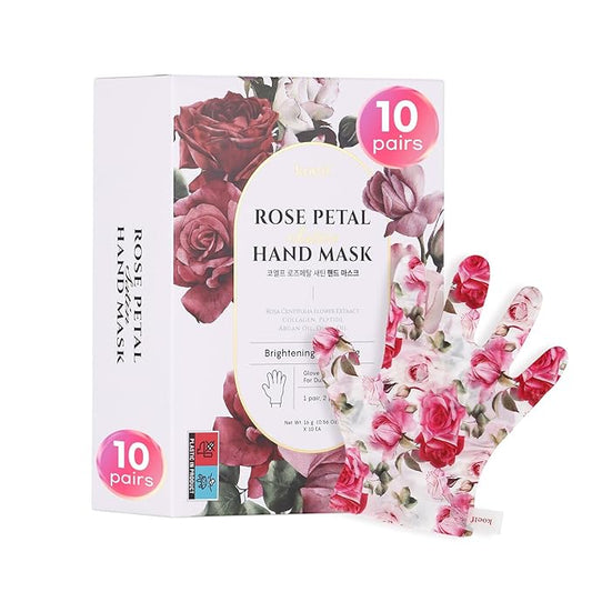 Koelf Rose Petal Satin Hand Mask (10pairs) - Intensive Nourishing, Moisturizing Gloves, Rose Scented Hand Repair Masks with Peptide, Collagen, Shea Butter for Silky Smooth Skin, Hand Treatment