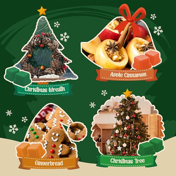 Christmas Wax Melts, 8 Pack Winter Scented Wax Cubes, Soy Wax Cubes Strong Scent, Wax Melts Tarts for Warmer - Apple Cinnamon, Christmas Pudding, Candy Cane and More, Colored Wax Melt Gift Set