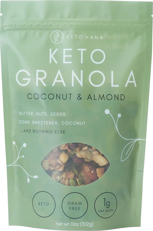 Keto Hana Coconut & Almond Original Butter Keto Granola - Keto Diet - Dairy Free - No Refined Sugars - Grain Free Granola - 1g Net Carbs Keto Cereal - Healthy Granola Cereal - 11oz