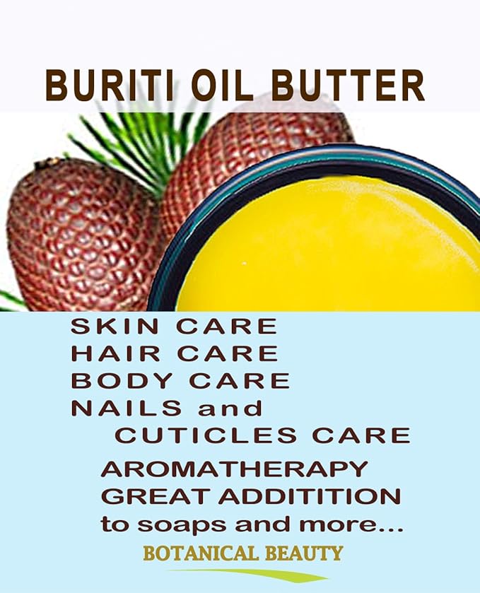 Botanical Beauty BURITI FRUIT OIL BUTTER Pure Natural Virgin Unrefined RAW for FACE, SKIN, BODY, DAMAGED HAIR, NAILS. Natural sources of vitamin C and vitamin E (4 Fl Oz)