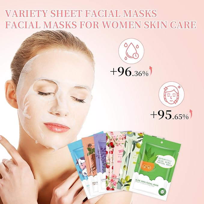 6 Sheets Face Masks Skincare for All Skin Types, Spa Party Facial Mask Skincare, Moisturize Sheet Masks Skin Care,Hydrating Face Masks Suitable for Sensitive Skin, Facial Mask for Women Skin Care