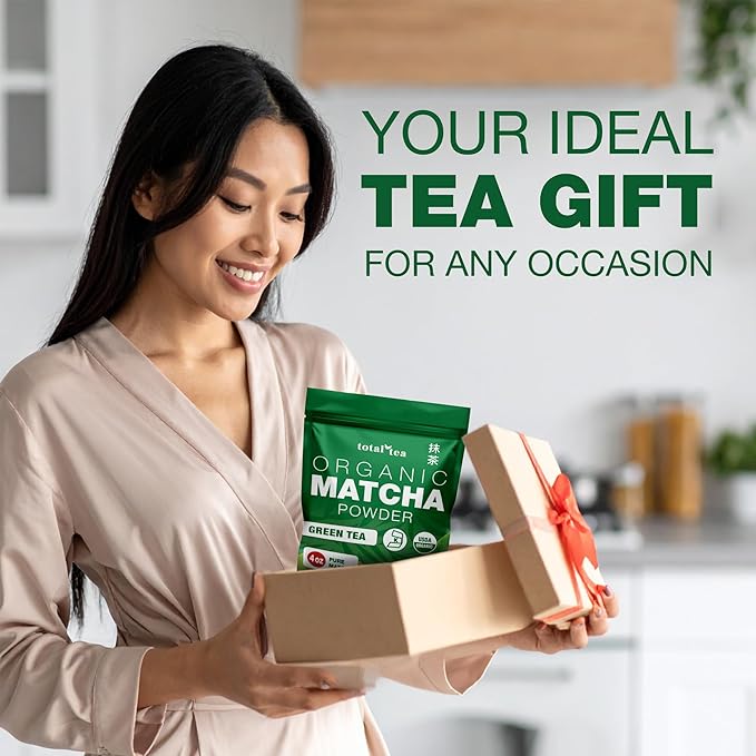 Organic Matcha Green Tea Powder (4-Oz) – Certified USDA Organic Powder for Matcha Latte, Tea, and Smoothies – Kosher, Non-Gmo, Antioxidant Rich Tea Gifts by Total Tea