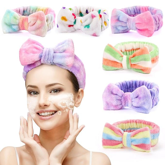 6 Pack Spa Headband for Women Makeup Skincare Headband Soft Coral Fleece Bow Hairband Goody Bag Stuffers Party Favors Christmas Stocking Stuffers for Woman Adult Teen Spa Gifts For Women Gifts Basket