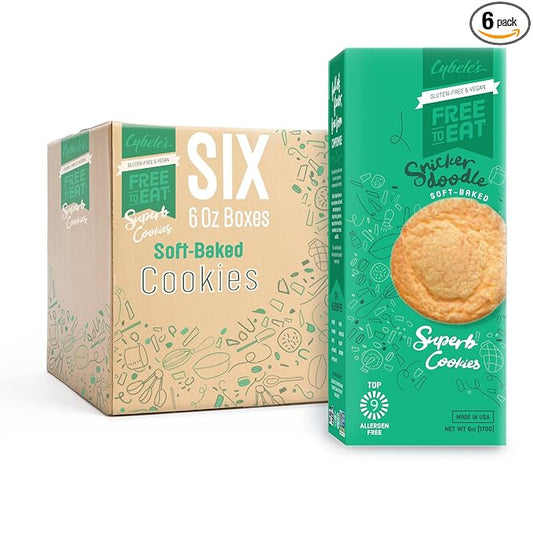 Cybele’s Free To Eat Gluten-Free & Vegan Cookies - Plant-Based, Dairy, Soy, & Nut Free - Soft-Baked School Safe Snack For Kids & Adults - 12 Cookies Per 6 oz Box (Snickerdoodle, Pack of 6)