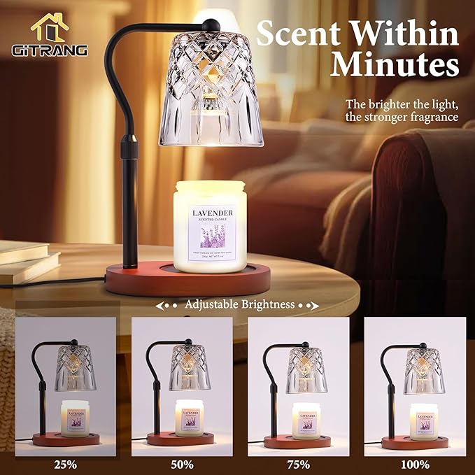 Candle Warming Lamp with Timer Dimmer, Adjustable Height Electric Wax Melt Warmer for Jar Candles with 3 Bulbs, Mother's Day Women's Home Decor Gift, Oval Base with Black Pole