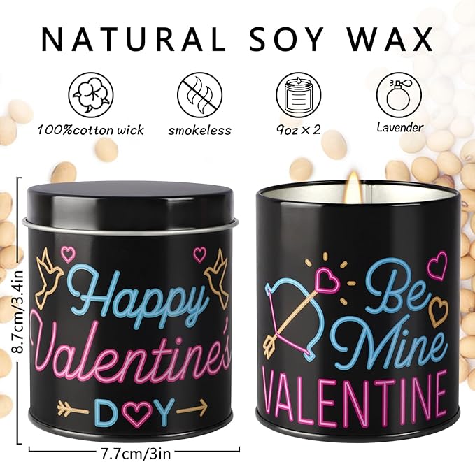 2Pack Valentine's Day Scented Candle Gift Set, Aromatherapy Candles for Home, 9oz Lavender Long Burning Soy Candles for Women,Men, Anniversary Present