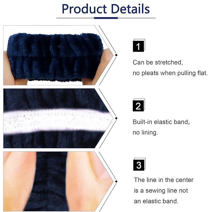 VELSCRUN Spa Headbands for Wash Face, Makeup Headband, Facial Skincare Headbands, 5 Pcs Dark Blue Puffy Sponge Spa Headband Bow Tie Hair Band Hair Clips Wristband Set Women Girls Accessories