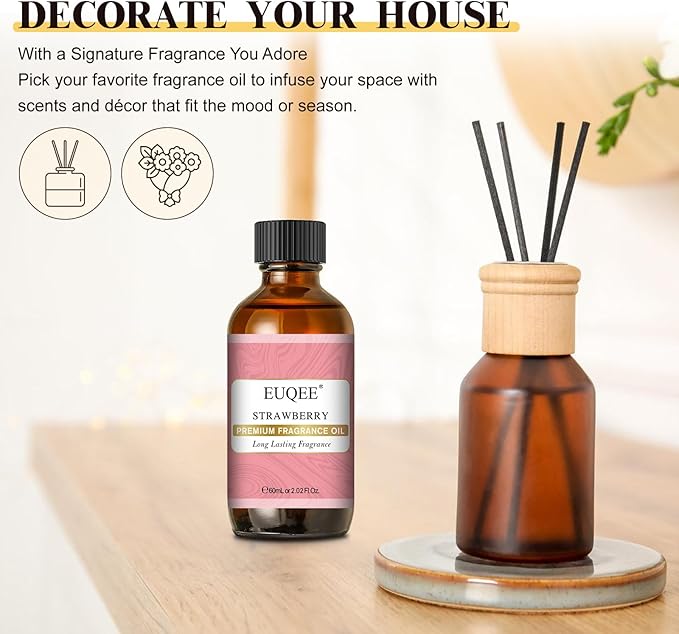 EUQEE 2.02 Fl oz Strawberry Fragrance Oil, Premium Strawberry Essential Oil with Glass Dropper for Diffuser, DIY Soap, Candle Making - 60ML