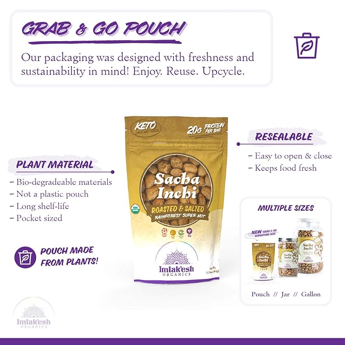 Imlak'esh Organics, Sacha Inchi Nuts (2.25oz Pouch), Protein Super-Nuts — 0 Net Carbs | Keto | Paleo | Organic | Regenerative | Protein | Gluten-Free | Non-GMO