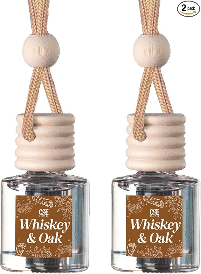 CANDECraftCo Car Air Hanging Fragrance Oil, Car Auto Freshener for Essential Oils, Scents Fragrance Aromatherapy Automobile Diffuser, Long Lasting (Whiskey & Oak)