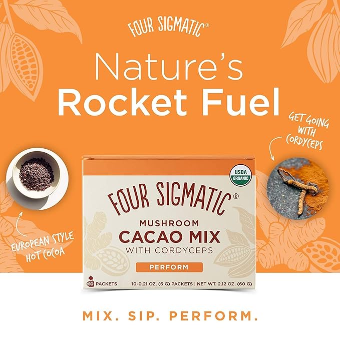Four Sigmatic Boost Mushroom Cacao | Organic Instant Cacao with Cordyceps & Ginger | Supports Stamina & Energy | Drink it or Bake with it | 10 Packets