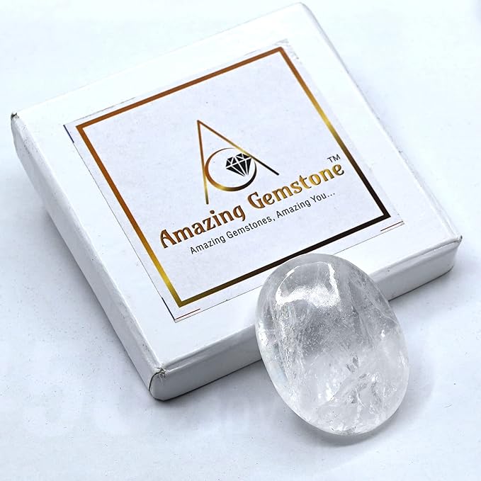 Amazing Gemstone Clear Quartz Crystals and Healing Stones - Large Palm Stone Crystals Piedra - Crystal for Good Luck, Balanced Positive Energy, Meditation - Unique Stocking Stuffers & Birthday Gifts