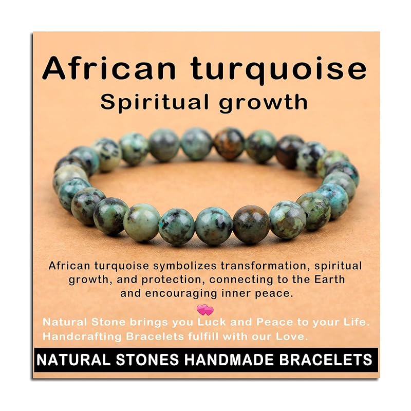 AD Beads Handmade Gemstone Stretch Elastic Bracelet Crystal Healing Reiki Nature's Beauty and Spiritual Essence Unisex (8mm, African Turquoise (Spiritual growth))