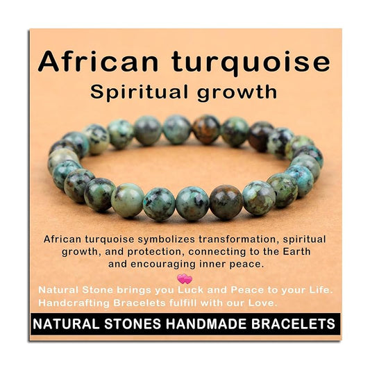 AD Beads Handmade Gemstone Stretch Elastic Bracelet Crystal Healing Reiki Nature's Beauty and Spiritual Essence Unisex (8mm, African Turquoise (Spiritual growth))