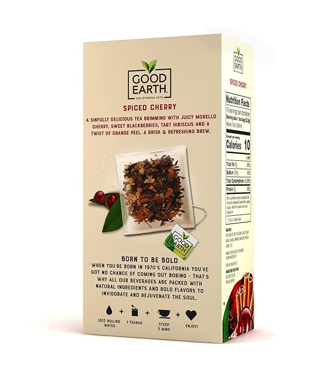 Good Earth Spiced Cherry Flavored Herbal Tea, Sensorial Blend, Natural, 15 Bags (Pack of 5)