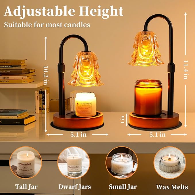 Candle Warmer Lamp with Timer and Dimmer, Birthday Gifts for Women Mom, Adjustable Height Vintage Candle Lamp with 2 Bulbs for Jar Candles, Home Kitchen Office Living Room Decor