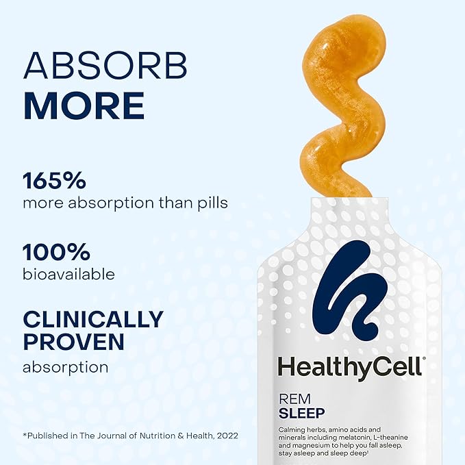 Healthycell REM Sleep Aid Supplement for Adults - Liquid Gel Extra Strength Sleep Supplement with Melatonin, Magnesium, L-Theanine, GABA & Natural Calming Herbs - 30 Gel Packs, Cherry Flavored