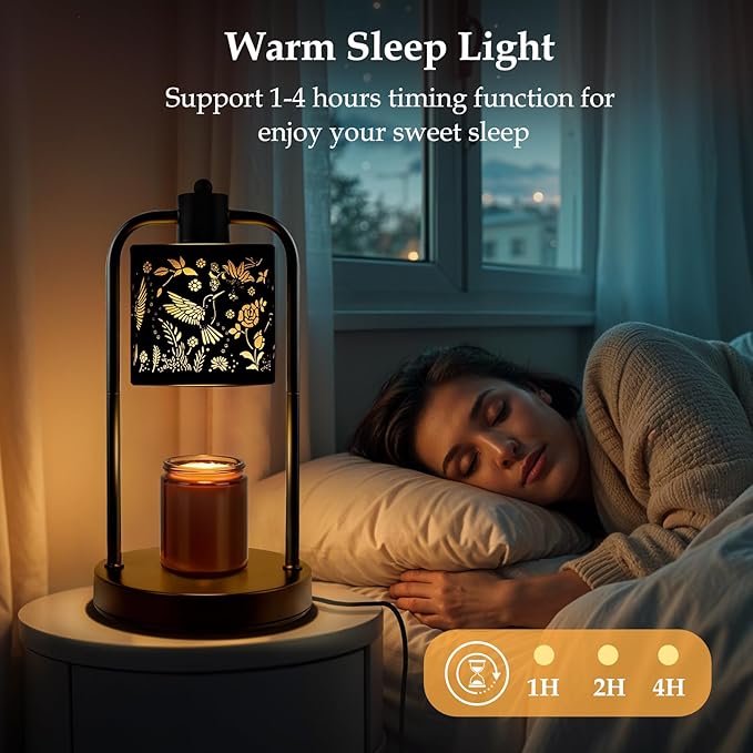 Candle Warmer Lamp Electric with Timer: Wax Melts Warmer - Dimmable Candle Warmer with Replacement Bulbs, Bedroom Home Decor Compatible with Various Candles (Black-Hummingbird)