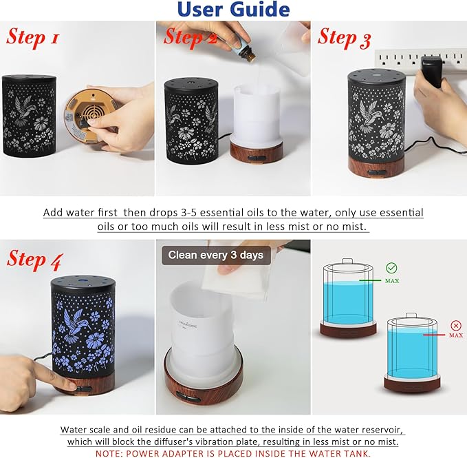 Essential Oil Diffuser Aromatherapy Diffuser - Metal Aroma Diffuser for Home 150ml Ultrasonic Cool Mist Diffuser with 7 Colors Light Waterless Auto-off Protection for Home Office SPA Yoga Decor & Gift