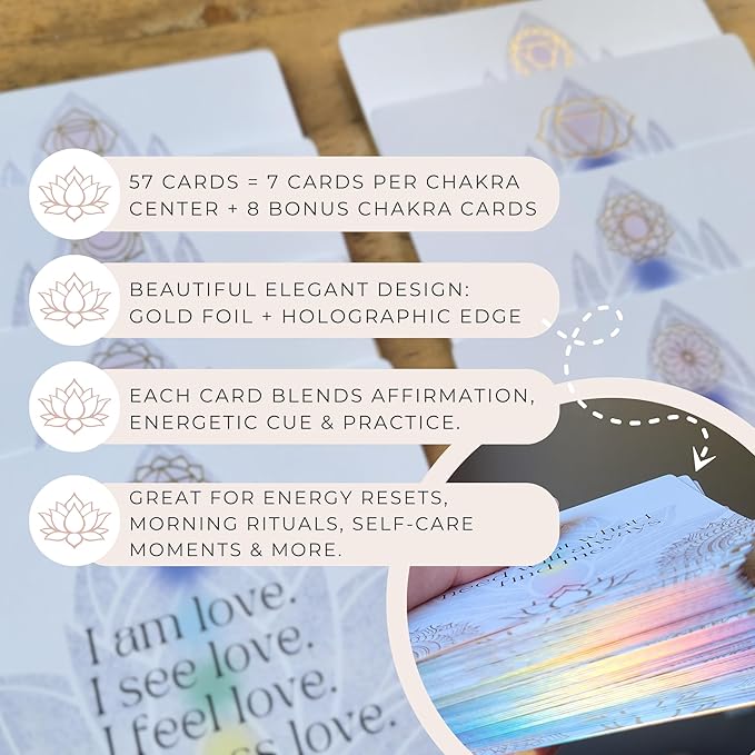 Aura Chakra Affirmations & Ritual Deck: 57 Daily Mindfulness & Meditation Activity Cards | Balance Mind, Body & Spirit | Wellness Self-Care Gift for Women - Stand and Pouch