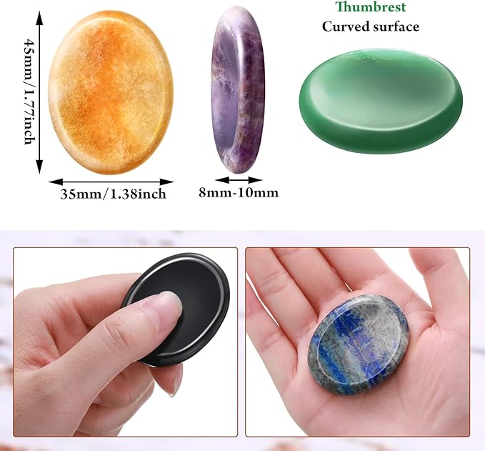 BBTO 12-Piece Worry Stones - Black Obsidian Crystal Thumb Stones for Stress Relief Meditation